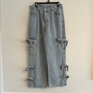 Michellecmm Women Wide Leg Cargo Jeans